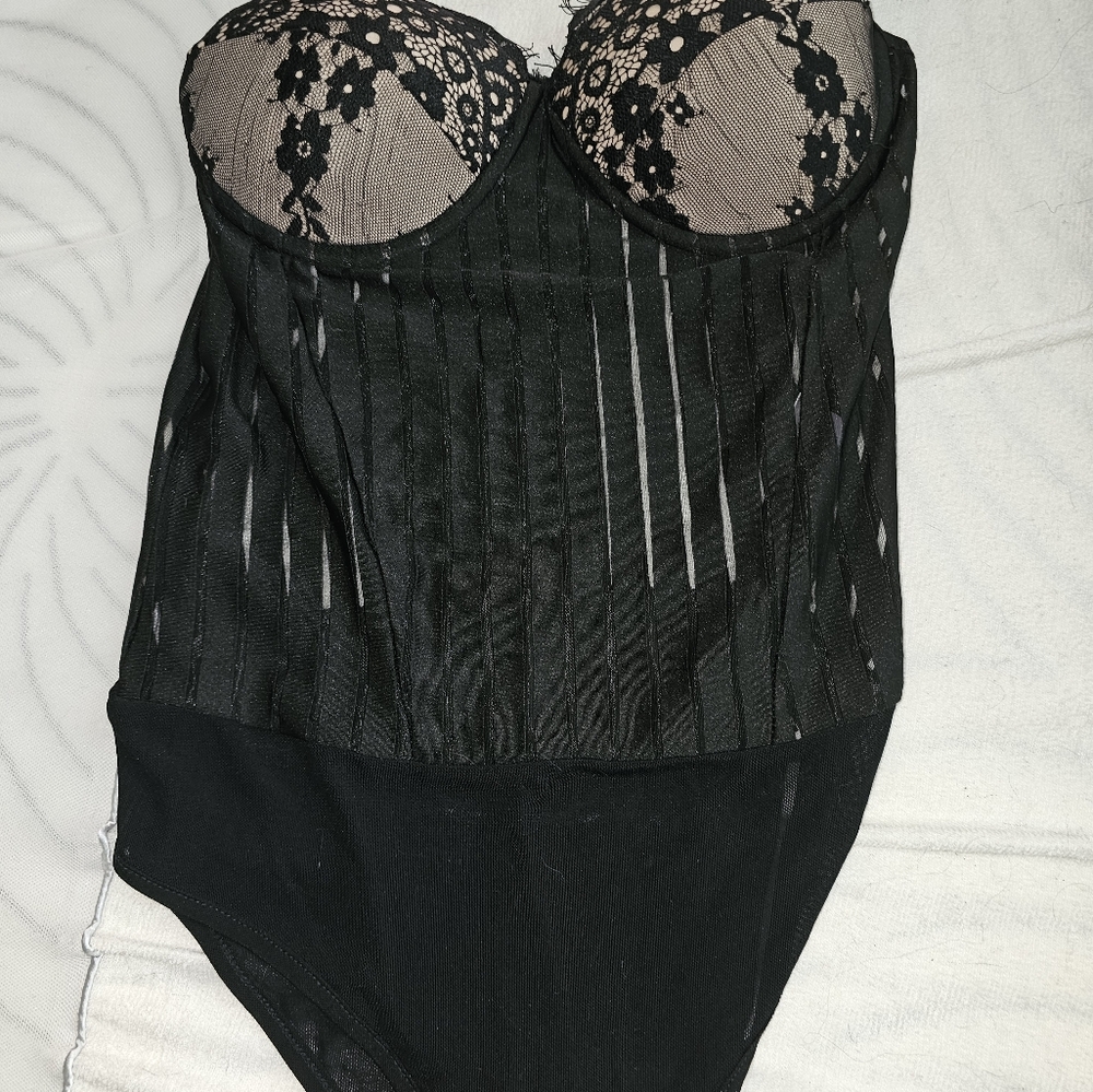 Fashion Nova Black and White Striped Bodysuit